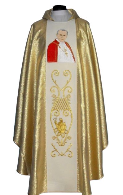 Ornat z wizerunkiem Jana Pawła II - materiał złoty