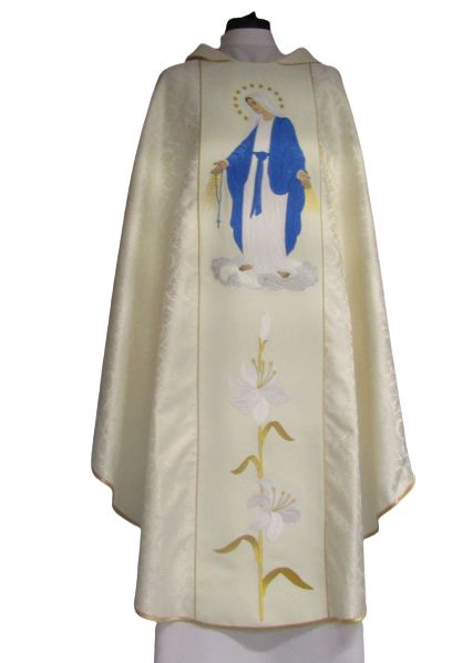Ornat haftowany rozeta, pas ecru - MB Różańcowa