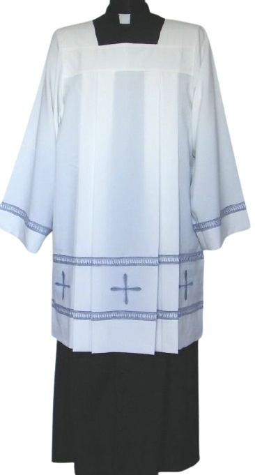 Komża kapłańska strecz - szare krzyże + mereżka