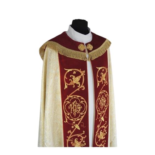 Kapa  złota wzór gotycki - tkanina żakard, aksamitne pasy (18) - zdjęcie 2 - Kapa  czerwona wzór gotycki - tkanina żakard, aksamitne pasy (18)