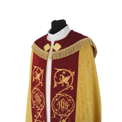 Kapa  złota wzór gotycki - tkanina żakard, aksamitne pasy (18) - zdjęcie 5 - Kapa  czerwona wzór gotycki - tkanina żakard, aksamitne pasy (18)