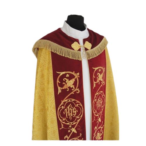 Kapa  złota wzór gotycki - tkanina żakard, aksamitne pasy (18) - zdjęcie 6 - Kapa  czerwona wzór gotycki - tkanina żakard, aksamitne pasy (18)