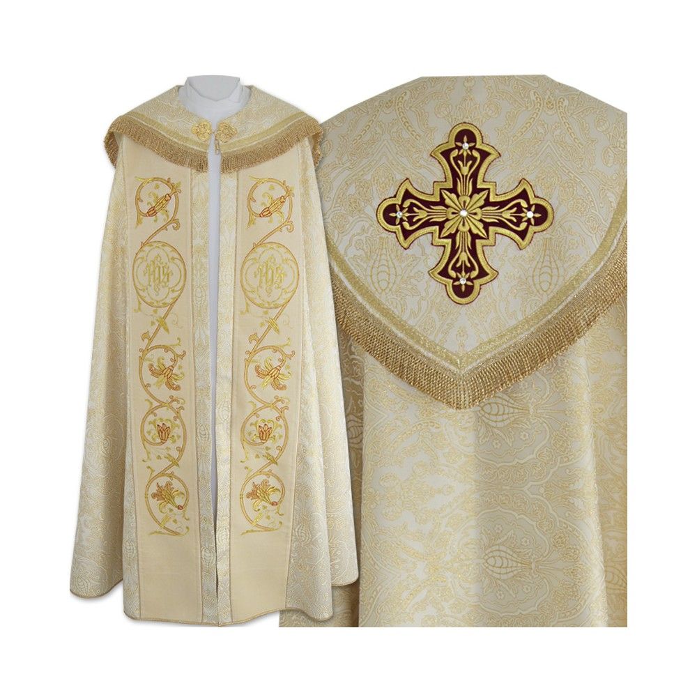 Kapa ecru wzór gotycki - tkanina żakard (13) - KAPY LITURGICZNE