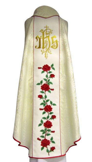 Ornat haftowany Serce Pana Jezusa - materiał rozeta - zdjęcie 2 - Ornat haftowany Serce Pana Jezusa - materiał rozeta