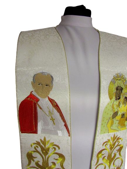Stuła haftowana Jan Paweł II i Matka Boża Częstochowska - zdjęcie 4 - Stuła haftowana Jan Paweł II i Matka Boża Częstochowska
