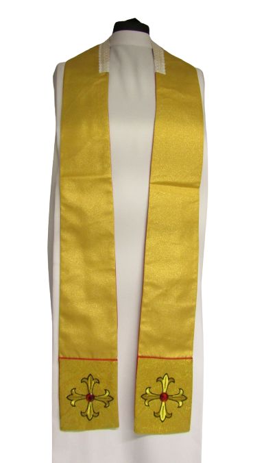 Ornat złoty z pięknym pasem haftowanym + kamienie (3) - zdjęcie 2 - Ornat złoty z pięknym pasem haftowanym + kamienie (3)