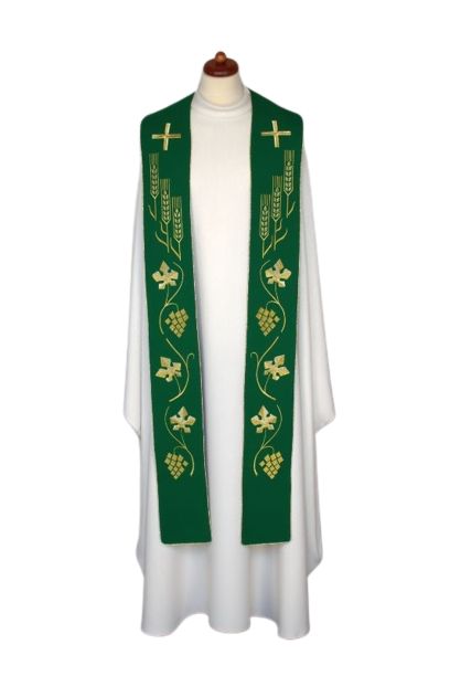 Stuła haftowana do koncelebry - kolory liturgiczne, bogaty haft (1) - zdjęcie 3 - Stuła haftowana do koncelebry - kolory liturgiczne, bogaty haft (1)