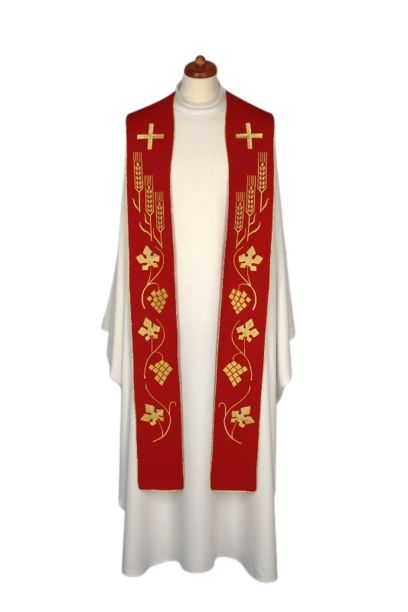 Stuła haftowana do koncelebry - kolory liturgiczne, bogaty haft (1) - zdjęcie 4 - Stuła haftowana do koncelebry - kolory liturgiczne, bogaty haft (1)