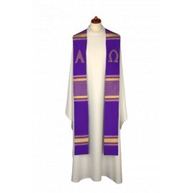 Stuła haftowana Alfa i Omega - kolory liturgiczne (8) - EUCHARYSTYCZNE - Nowość