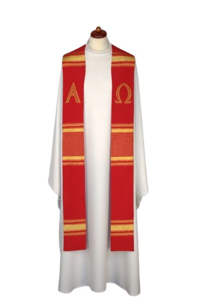 Stuła haftowana Alfa i Omega - kolory liturgiczne (8) - zdjęcie 2 - Stuła haftowana Alfa i Omega - kolory liturgiczne (8)