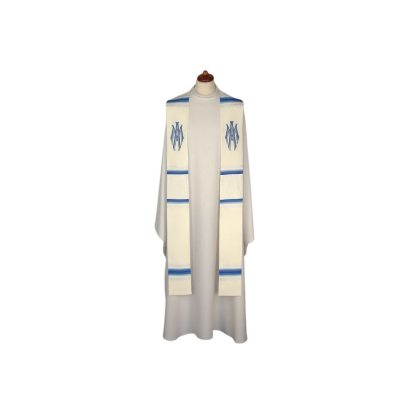 Stuła haftowana Maryjna - biało - niebieska (9) - Stuła haftowana Maryjna - biało - niebieska (9)