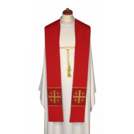 Stuła dwustronna złoto/czerwona z ozdobnym sznurkiem (23) - EUCHARYSTYCZNE - Nowość