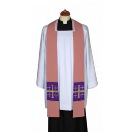 Stuła różowa do kazań, krótka, naszywane krzyże (2) - EUCHARYSTYCZNE - Nowość