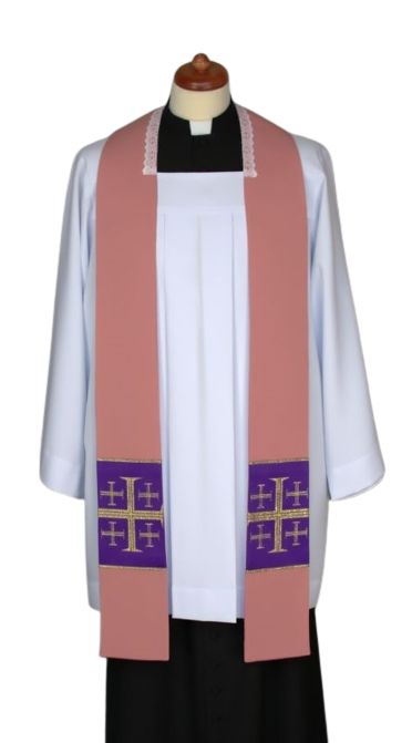 Stuła różowa do kazań, krótka, naszywane krzyże (2)