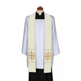 Stuła ecru do kazań, krótka, naszywane krzyże (3) - EUCHARYSTYCZNE - Nowość