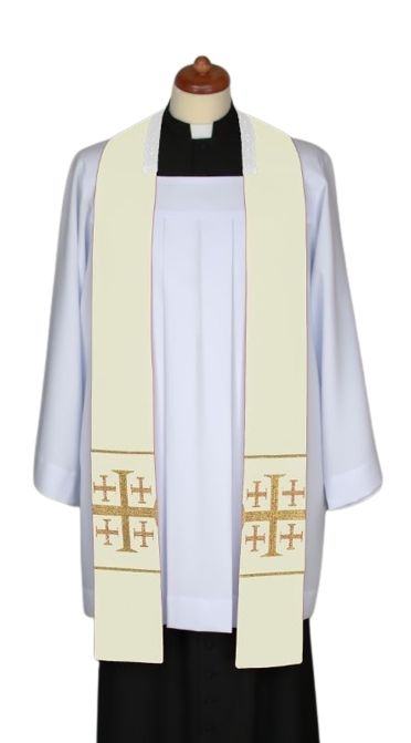 Stuła ecru do kazań, krótka, naszywane krzyże (3)