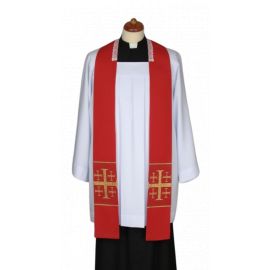 Stuła czerwona do kazań, krótka, naszywane krzyże (4) - EUCHARYSTYCZNE - Nowość