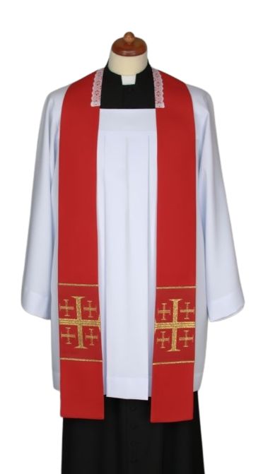 Stuła czerwona do kazań, krótka, naszywane krzyże (4)