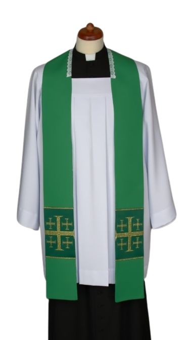 Stuła zielona do kazań, krótka, naszywane krzyże (5)