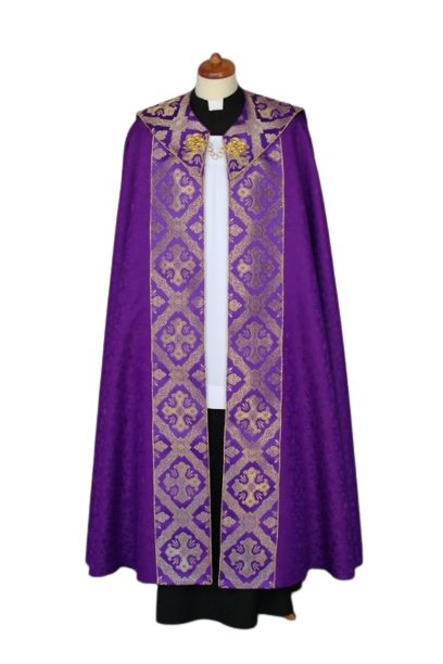 Kapa fioletowa haftowana adamaszek (60) - KAPY LITURGICZNE