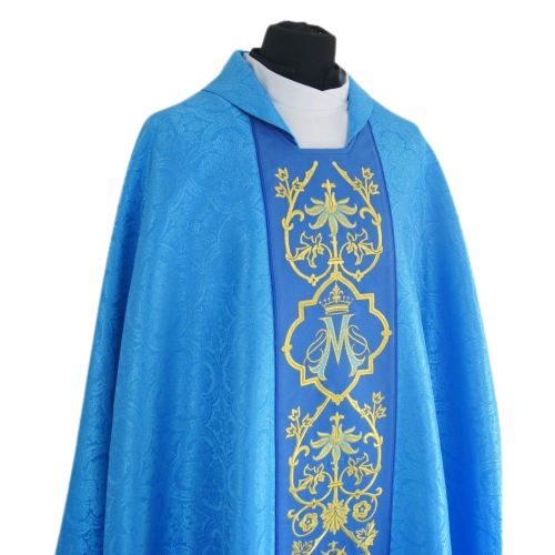 Ornat Maryjny gotycki, niebieski żakard - zdjęcie 2 - Ornat Maryjny gotycki, niebieski żakard
