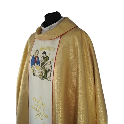 Ornat na Boże Narodzenie - tkanina złota brokatowa - zdjęcie 2 - Ornat na Boże Narodzenie - tkanina złota brokatowa