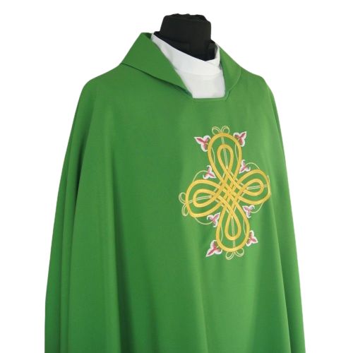 Ornat gotycki zielony haftowany - tkanina gładka (37) - zdjęcie 2 - Ornat gotycki zielony haftowany - tkanina gładka (37)