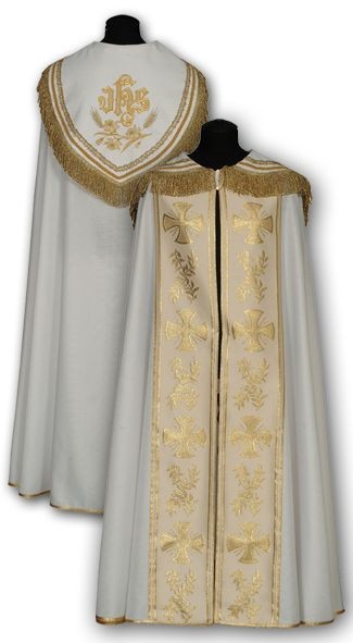 Kapa biała złote pasy - KAPY LITURGICZNE
