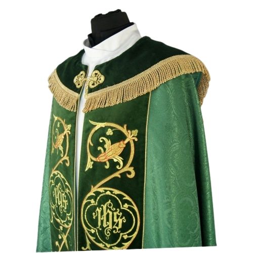 Kapa zielona haftowana IHS - aksamitne pasy (81) - zdjęcie 2 - Kapa zielona haftowana IHS - aksamitne pasy (81)