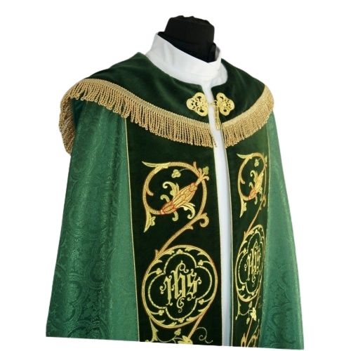 Kapa zielona haftowana IHS - aksamitne pasy (81) - zdjęcie 3 - Kapa zielona haftowana IHS - aksamitne pasy (81)