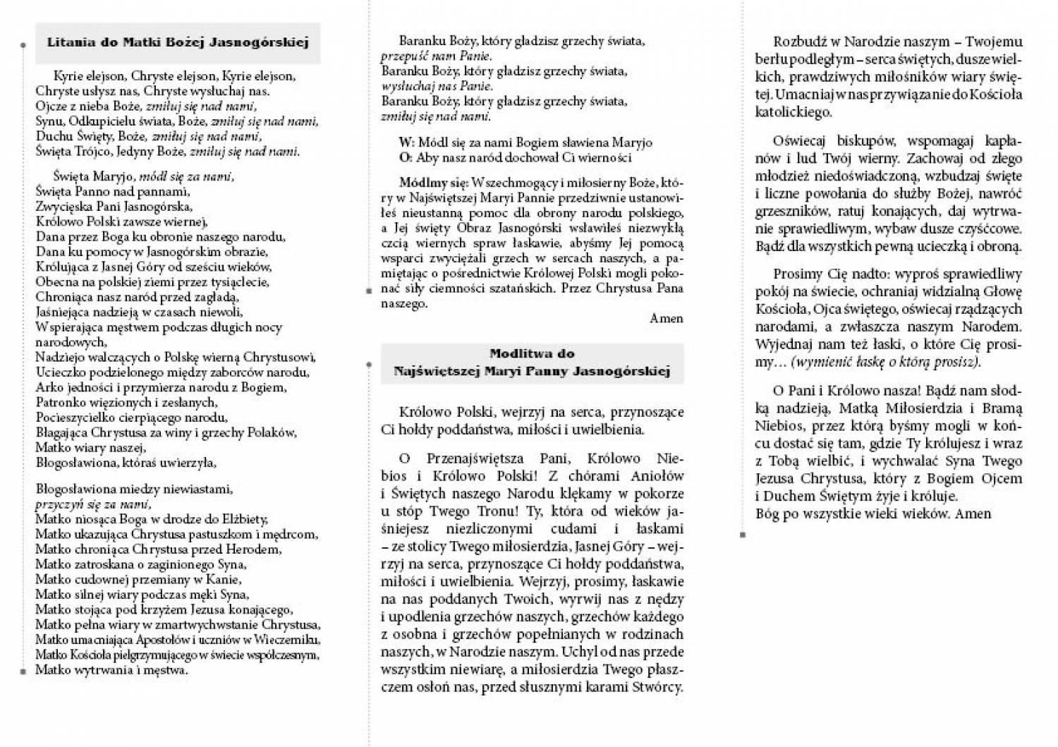 Modlitwy i Litania do Matki Bożej Częstochowskiej - zdjęcie 2 - Modlitwy i Litania do Matki Bożej Częstochowskiej