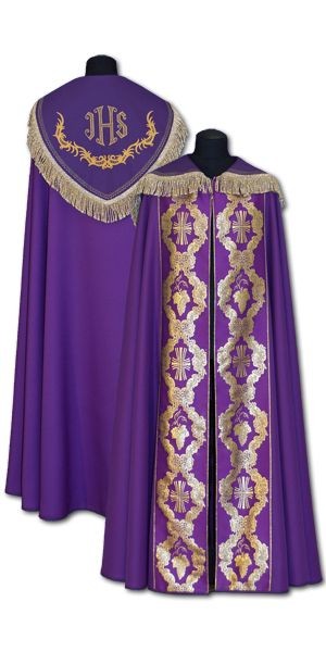 Kapa fioletowa IHS + złote dodatki - KAPY LITURGICZNE