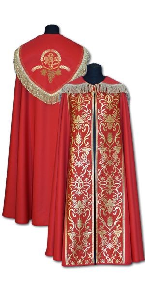 Kapa czerwona IHS + złote dodatki - KAPY LITURGICZNE