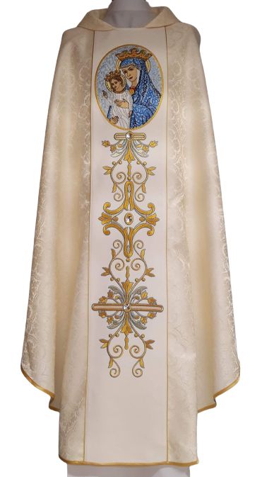 Ornat haftowany Matka Boża Kościoła - materiał rozeta - ORNATY