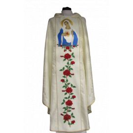 Ornat haftowany Niepokalane Serce Maryi Panny - materiał rozeta ecru - Ornaty Maryjne - Nowość