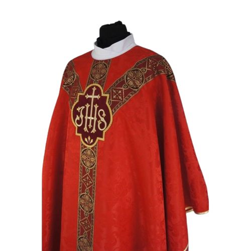 Ornat semi gotycki czerwony - tkanina żakard (63) - zdjęcie 2 - Ornat semi gotycki czerwony - tkanina żakard (63)