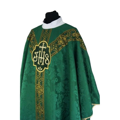 Ornat semi gotycki zielony - tkanina żakard (67) - zdjęcie 2 - Ornat semi gotycki zielony - tkanina żakard (67)