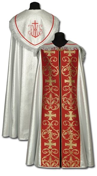 Kapa srebrna + czerwone dodatki - KAPY LITURGICZNE