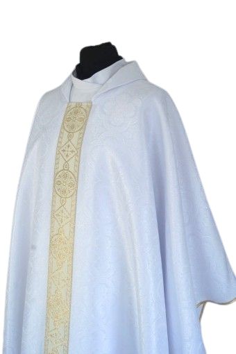 Ornat semi gotycki biały - tkanina żakard (69) - zdjęcie 2 - Ornat semi gotycki biały - tkanina żakard (69)