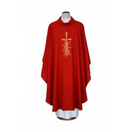 Ornat czerwony haftowany - krzyż, winogrona (17) - Ornaty czerwone - Nowość