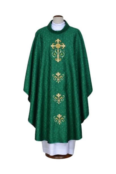 Ornat zielony haftowany, tkanina adamaszek - Krzyż (22)