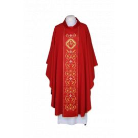 Ornat czerwony haftowany, pas atłasowy - IHS (23) - Ornaty czerwone - Nowość
