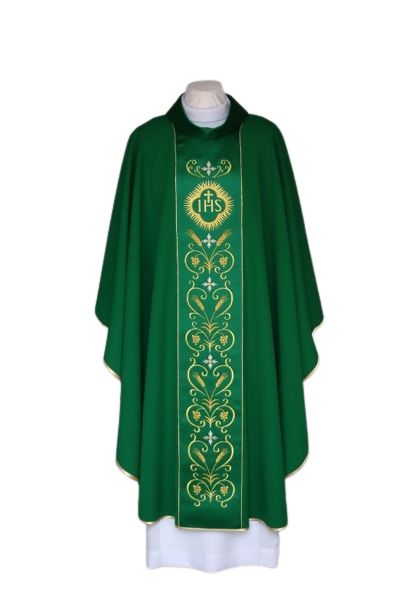 Ornat zielony haftowany, pas atłasowy - IHS (23)