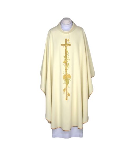 Ornat haftowany ecru, złota lamówka (41)