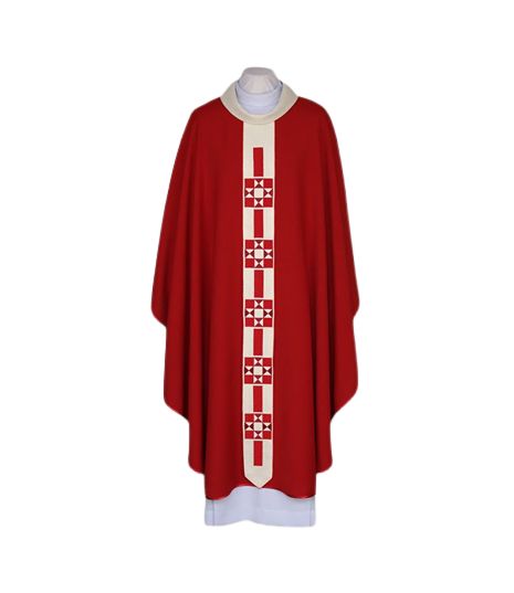 Ornat haftowany czerwony, wąski, nowoczesny pas (45)