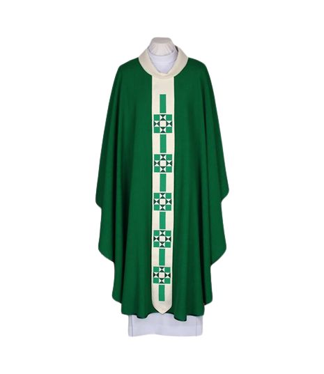 Ornat haftowany zielony, wąski, nowoczesny pas (48)