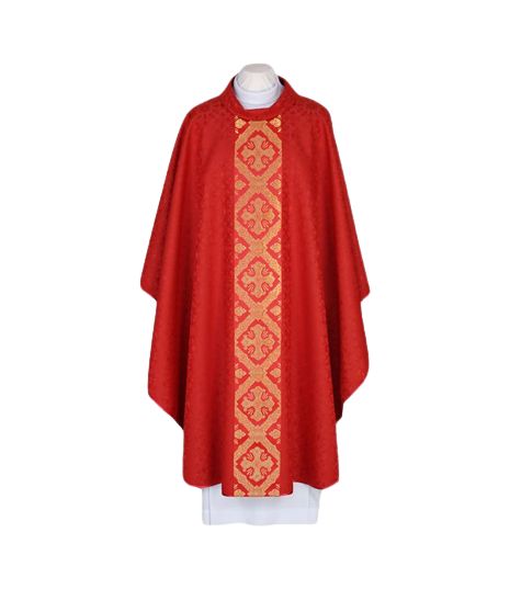 Ornat haftowany czerwony - tkany, elegancki pas (53)