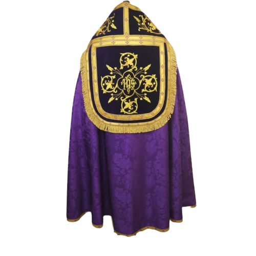 Kapa rzymska haftowana, fioletowa z dodatkami złotymi (90) - zdjęcie 3 - Kapa rzymska haftowana, fioletowa z dodatkami złotymi (90)