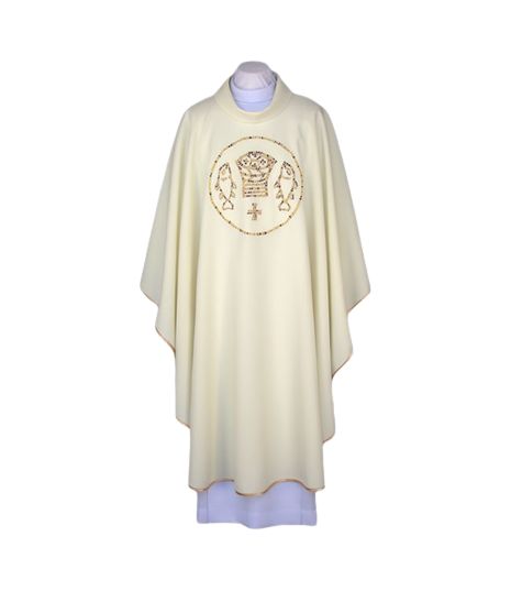 Ornat ecru, pas haftowany - Chleb+ ryby (124)