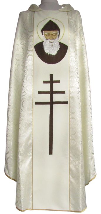 Ornat haftowany Święty Charbel - materiał ecru rozeta